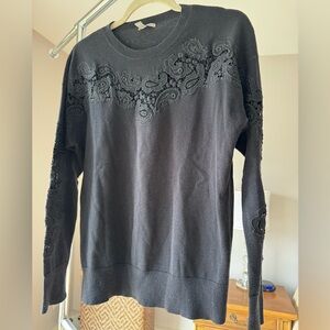 Halogen Black Knit Crewneck Knit w Lace Cut-Out Detail, sz XL